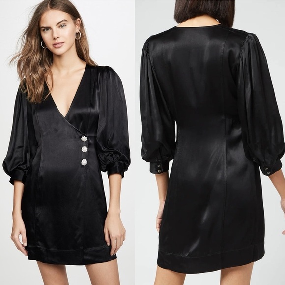 GANNI Heavy Satin Wrap Dress Size US 4 NEW NWT - Picture 1 of 15
